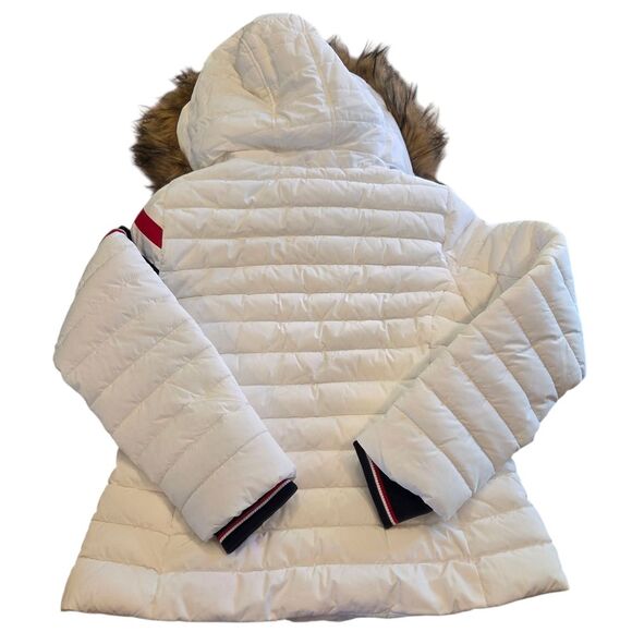 NWT Tommy Hilfiger Women's Puffer Coat White Removable Faux Fir Hood Trim S - Picture 2 of 10